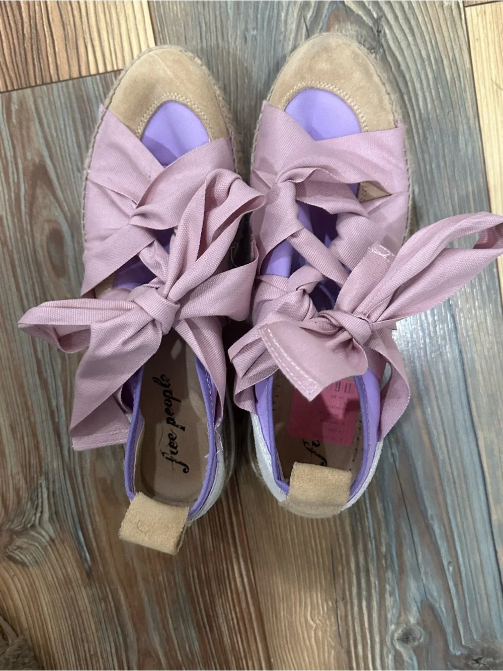 Free People Pink and Lavender Espadrille Lace-Up Flats